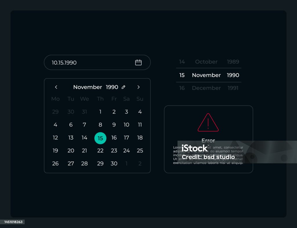 Calendar Date Picker Ui Elements Kit Stock Illustration Download