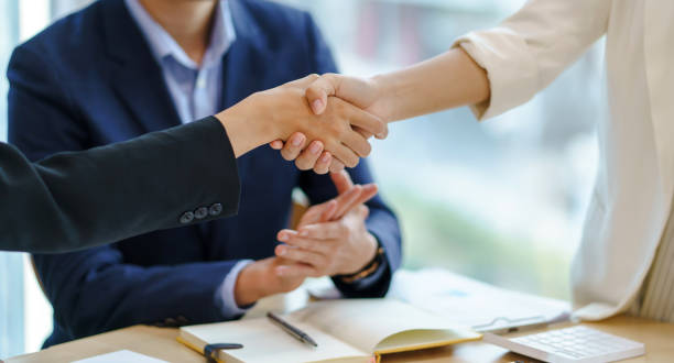 Business handshake. Business executives to congratulate the joint business agreement. stock photo