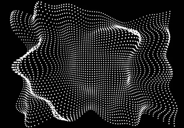 Vector illustration of Halftone pattern overlay - 3d abstract shape design element - curved rectangle