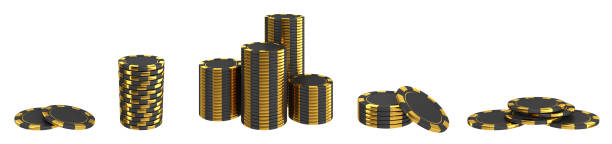 Golden casino chips set 3d rendering illustration. stock photo