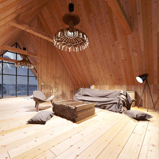 istock wooden attic interior and nature background 1451033042