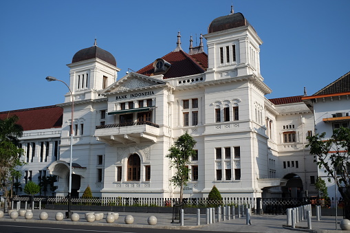 Yogyakarta, Indonesia, May 16, 2019: Historic buildings of the  Bank Indonesia Museum relics of the Dutch colonial occupation.