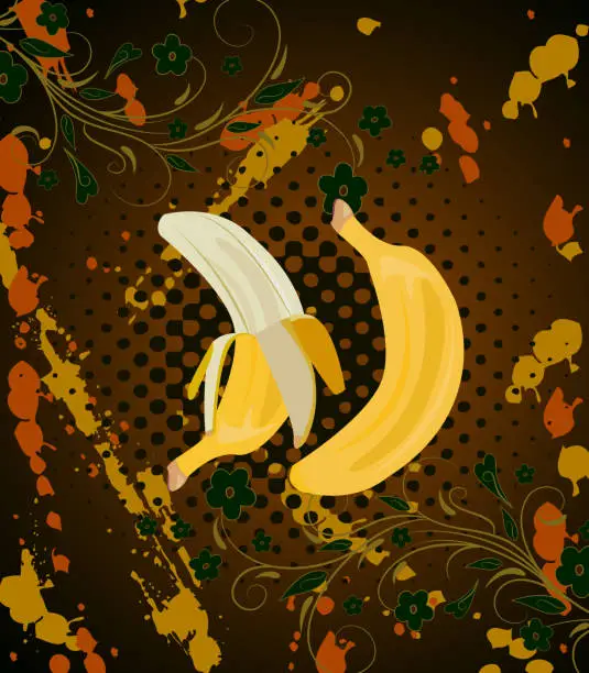 Vector illustration of banana with grunge background