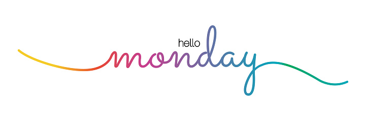 Hello Monday lettering vector stock illustration. Rainbow color handwriting day name vector illustration.