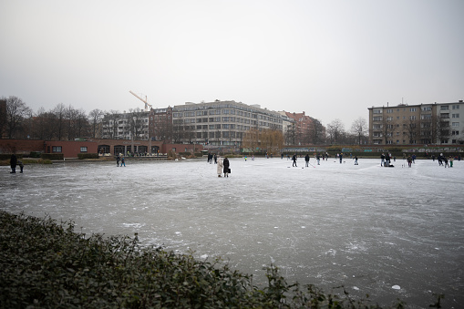 Amsterdam, Netherlands - December 28, 2023: Winter skating rink.