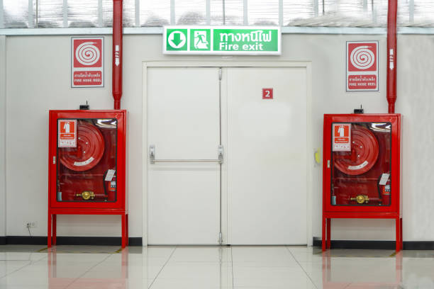 istock Fire extinguishers and fire hoses in corridors and fire escapes,fire protection concept 1451038515