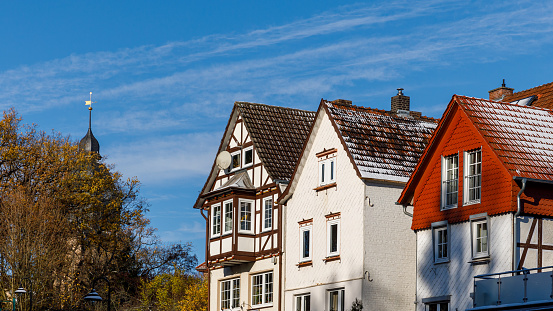 Herleshausen, Hesse, Germany - November 19, 2022: Half timbered houses in Herleshausen Hesse