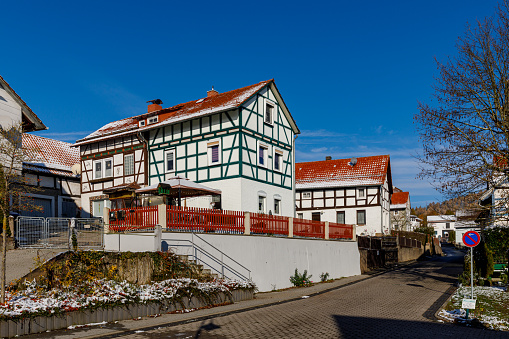 Herleshausen, Hesse, Germany - November 19, 2022: Half timbered houses in Herleshausen Hesse