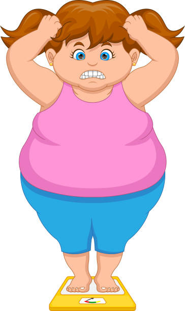 illustrazioni stock, clip art, cartoni animati e icone di tendenza di peso della bilancia della ragazza grassa - emaciated weight scale dieting overweight