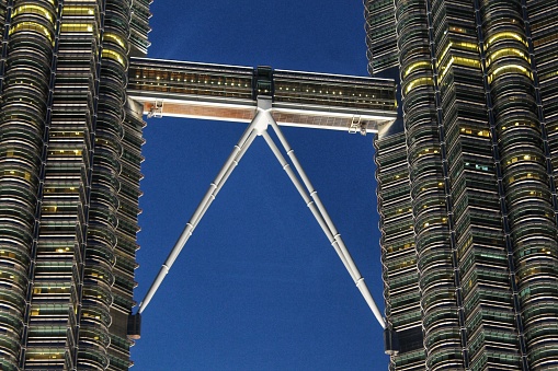 Kuala Lumpur, Malaysia May 15, 2015: A close-up of the skybridge of the Petronas Towers