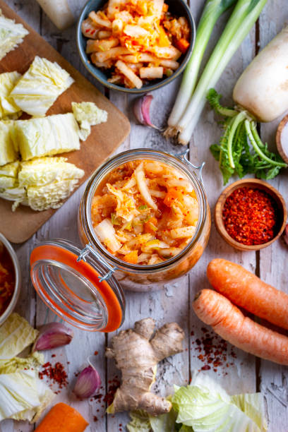 Homemade kimchee and glass jar