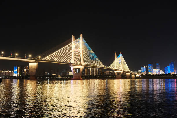 istock golden Second Wuhan Yangtze River Bridge at night 1451064644