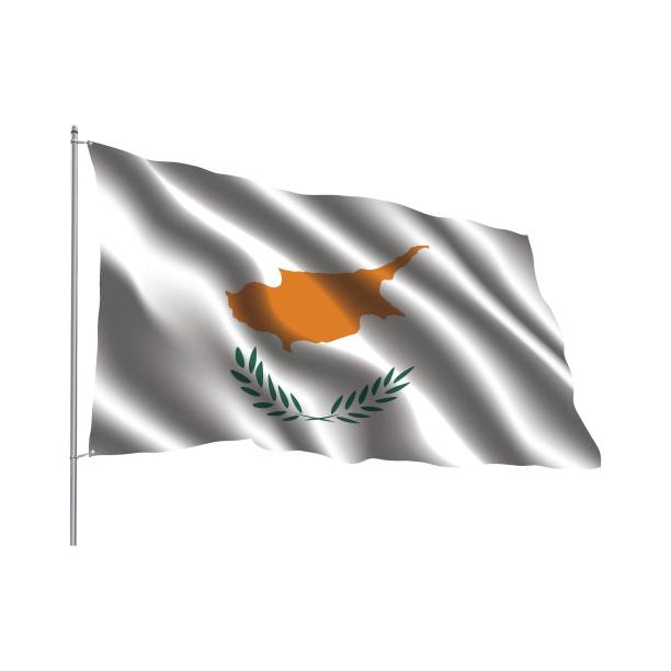 flagge land 3d render flying national pole - cypruss stock-grafiken, -clipart, -cartoons und -symbole