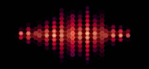 Vector illustration of Audio or music shiny sound waveform with hexagonal filter