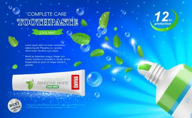 Vector illustration of Green mint leaves and dental care toothpaste