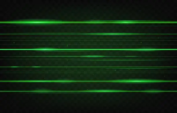 Vector illustration of Green laser beams background, neon light glow rays