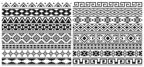 Vector illustration of Mexican aztec, mayan border patterns