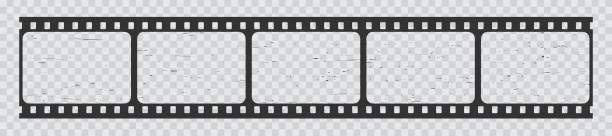 Film strip frames, old cinema filmstrip long reel Film strip frames, old cinema filmstrip long reel or vintage grunge negative, vector background with borders. Video camera transparent film strip, photo tape or movie and motion picture filmstrip negatives stock illustrations