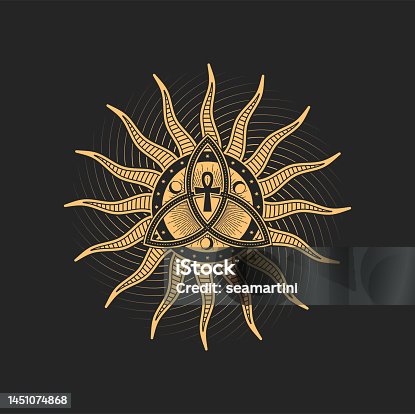 istock Triquetra, crescents and ankh cross inside of sun 1451074868