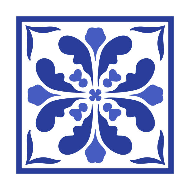 istock Vector Portuguese pottery tile with ceramic floral ornament. Vintage blue Portugal azulejo, Mexican talavera, Italian majolica, Arabesque motif or spanish ceramic Mosaic 1451078561