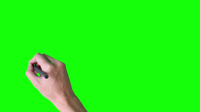 A right hand drawing a line with a pen. A gesture that draws a straight line twice from left to right.