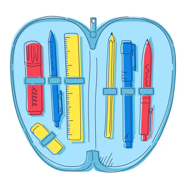 Vector illustration of School pencil case - flat design style illustration
