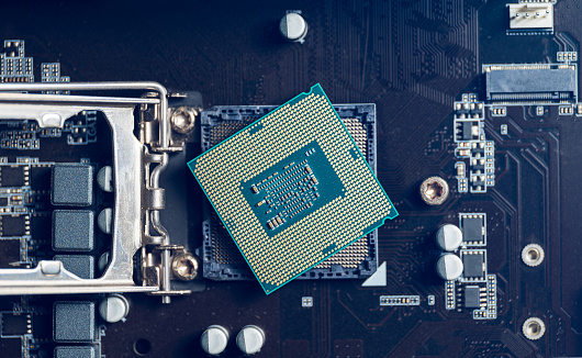 Microprocessor Socket. Shop Cpu Microprocessor On Socket Of The Motherboard Concept Of Computer ...