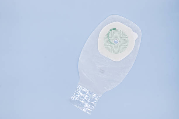 One piece ostomy bag on blue background