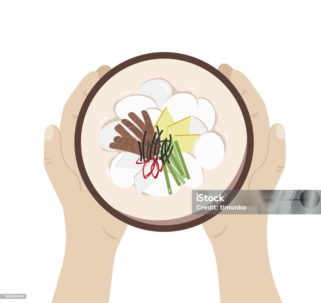 설날이나 설날떡국을 위한 국민요리 한국 전통 수프 떡국 격리 접시 단순한 플랫 스타일의 동양 휴일 구정 음식 벡터 스톡 일러스트 ...