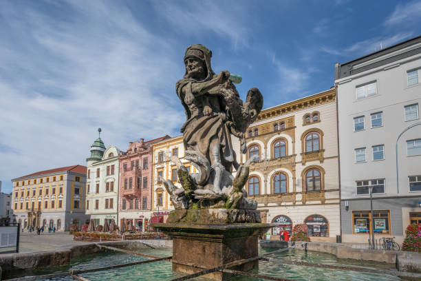 Olomouc, Czechia - Oct 7, 2019: Hercules Fountain at Upper Square  - created in 1687 by Michael Mandík and Vaclav Render - Olomouc, Czech Republic