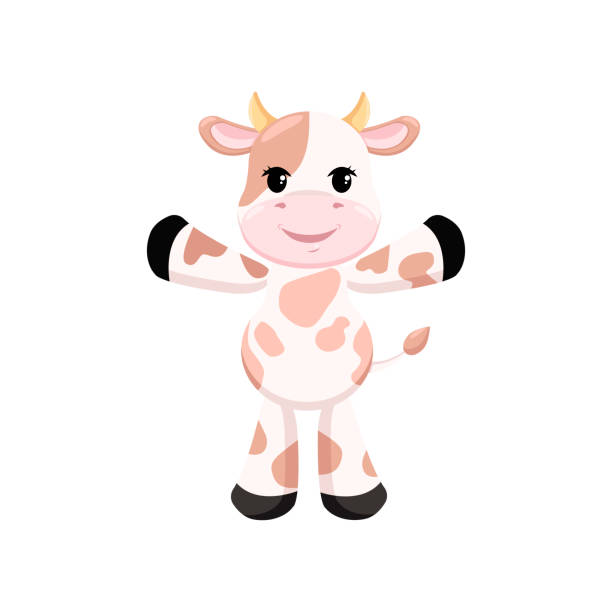 istock Happy baby cow standing on two legs cartoon illustration 1451104009