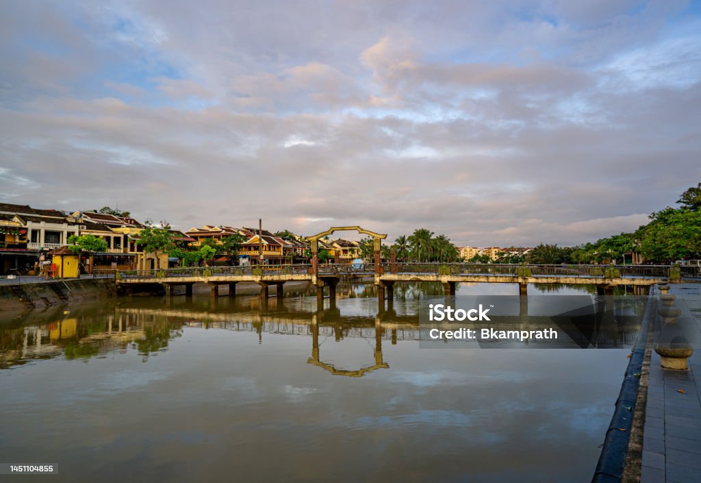 Beautiful Sunrise in the Historic Hoi An UNESCO World Heritage Site in Vietnam, Southeast Asia Beautiful and historic Hoi An, a  UNESCO World Heritage Site in Vietnam, Southeast Asia. Ancient Stock Photo