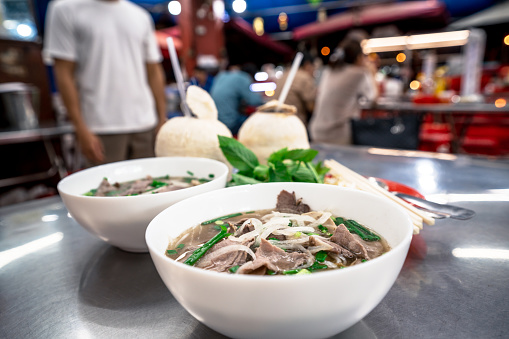 Pho, Vietnamese noodle soup, Vietnamese Rice Noodle Soup with Beef\nSaigon, Vietnam
