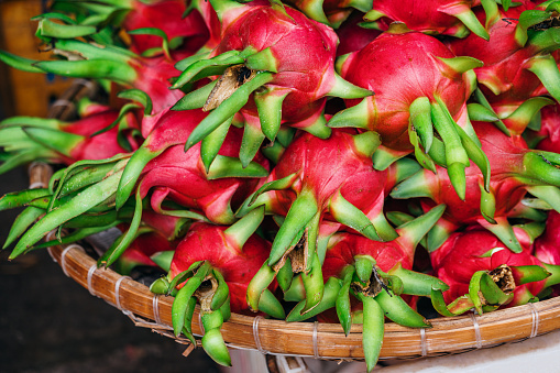 Dragon fruit or pitaya at the market in Vietnam