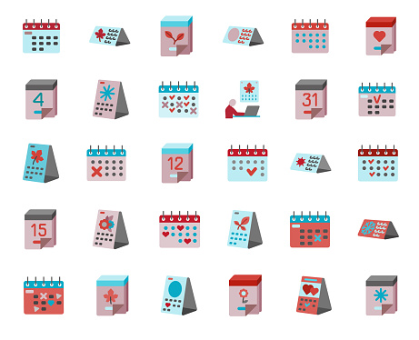 Calendar icons set. Flat style. Vector illustration.