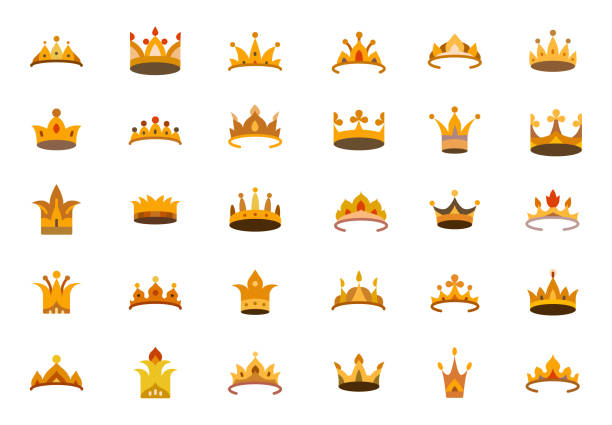 Crowns and Tiaras Flat Icons Set vector art illustration
