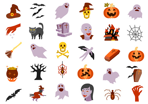 Halloween. Flat style icons set. Vector illustration.