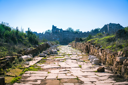 Road of to the Ruins State Agora in Side, Turkey
