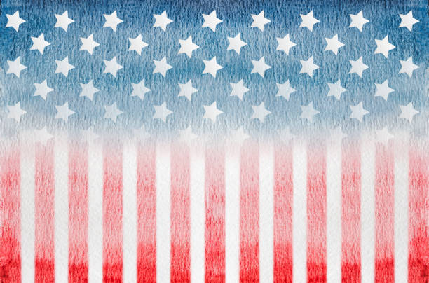 istock Bright watercolor drawing of the American Flag 1451113160