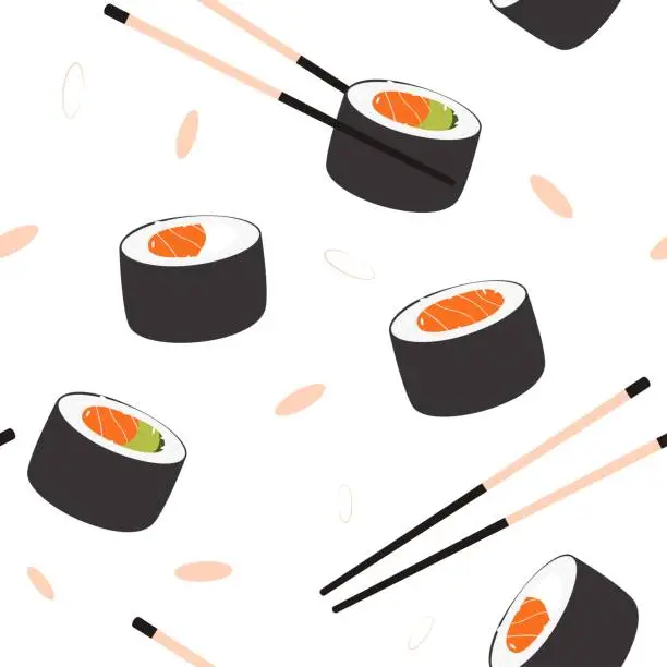 Vector illustration of Sushi set with chopsticks