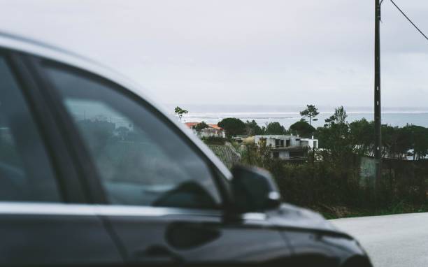 istock Selective of houses and green trees from a car 1451117237