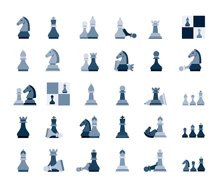 Chess Icons Set. Flat Style. Vector illustrator.