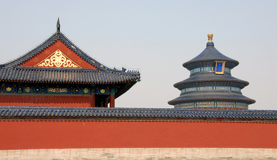 Temple of Heaven (Tiantan) in Beijing, China. Tian tan means Altar of Heaven. This temple is the Hall of Prayer for Good Harvests, Temple of Heaven.