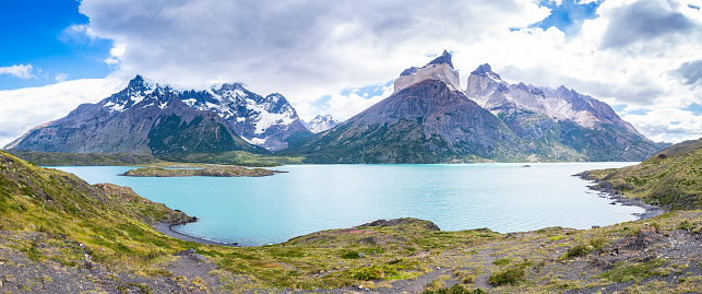 views of pehoe lake in torres del paine, chile