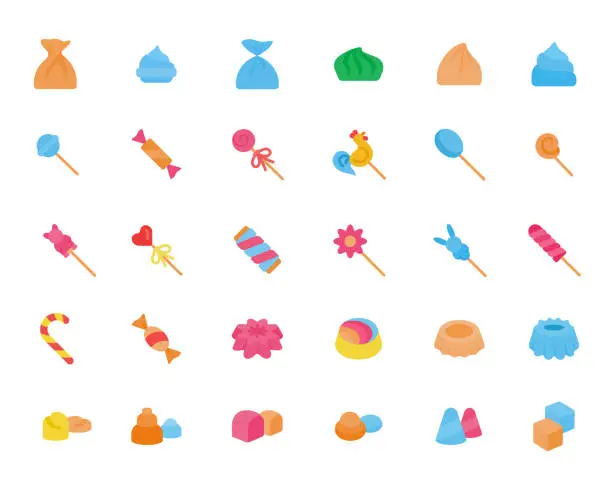 Vector illustration of Candy Flat Icons Set
