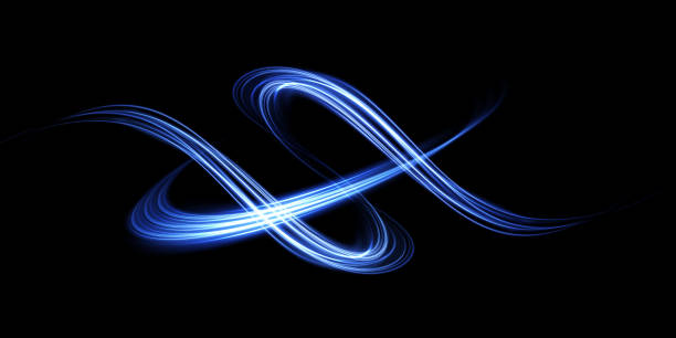istock Abstract light lines of movement and speed in blue. Light everyday glowing effect. semicircular wave, light trail curve swirl, car headlights, incandescent optical fiber design. 1451136460