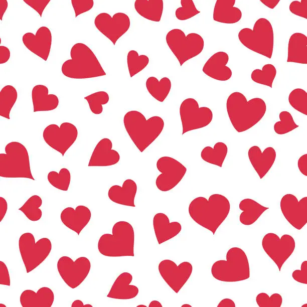 Vector illustration of Seamless pattern with red hearts. Vector illustration on white background.