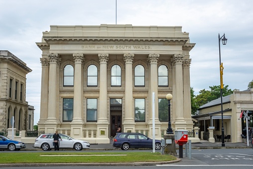 Oamaru, New Zealand – December 11, 2013: The beautiful facade of the Forrester Gallery under the cloudy clue sky in Oamaru, New Zealand