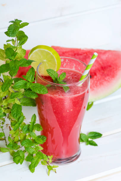 istock Watermelon Smoothie In A Jar With Mint And Lemon 1451140771