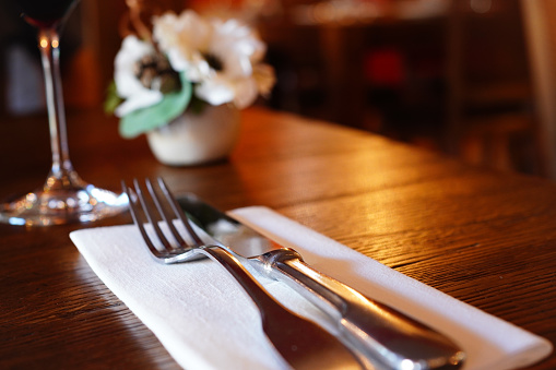 Close-up of a Cutlery 　Simple table setting in a French restaurant
